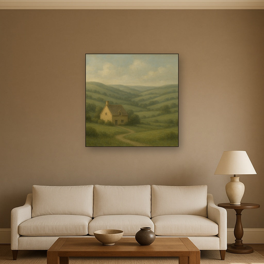 Rolling Cotswold Hills & Stone Cottage No. 10 Oil Painting - View 2