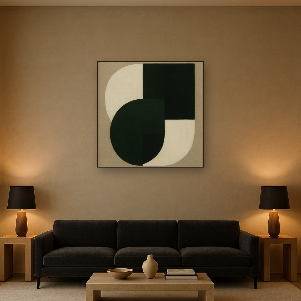 Forest Emerald & Chalk Interlock No. 6 - Modern Fine Art Oil Painting - View 2