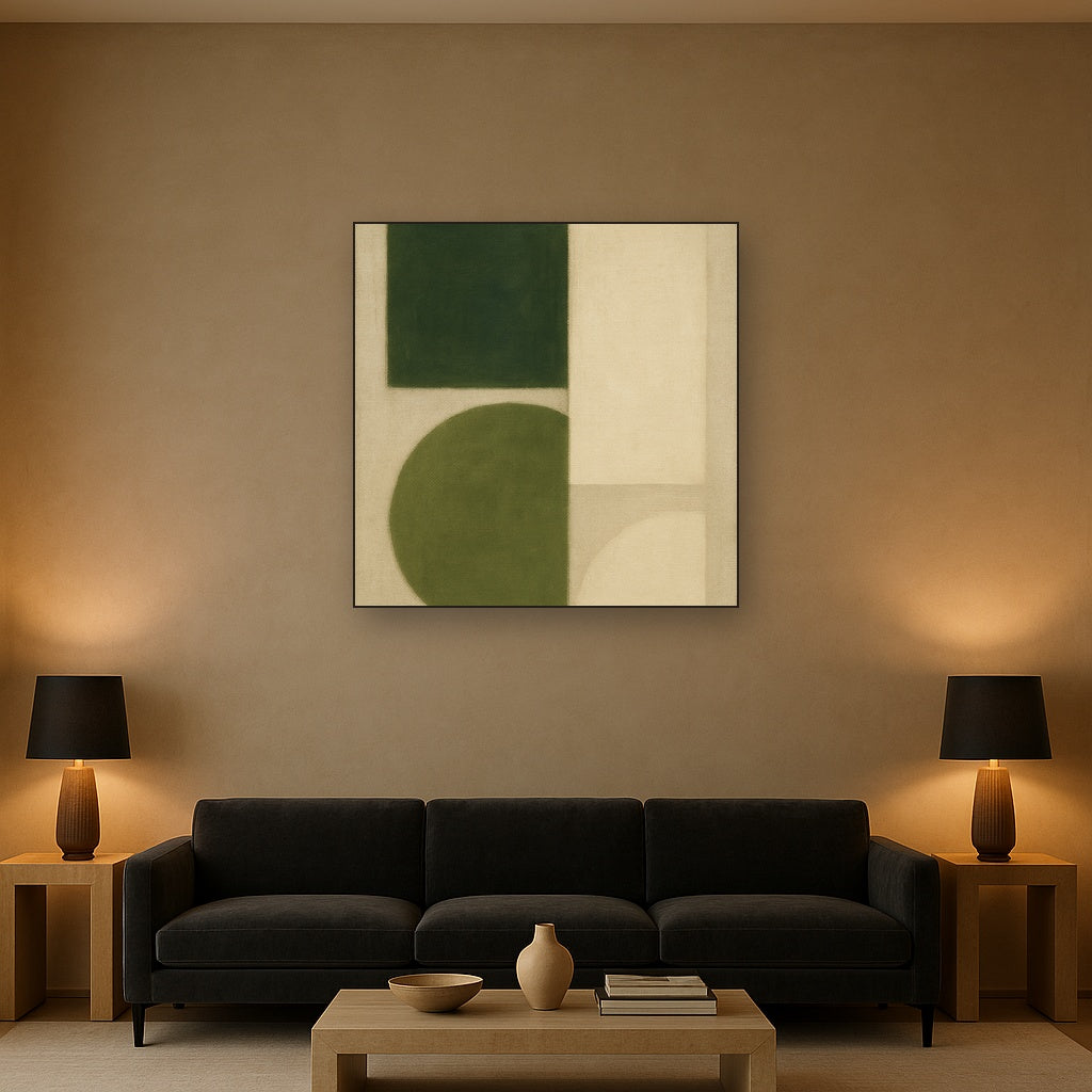 Forest Emerald & Chalk Interlock No. 6 - Modern Fine Art Oil Painting - View 2
