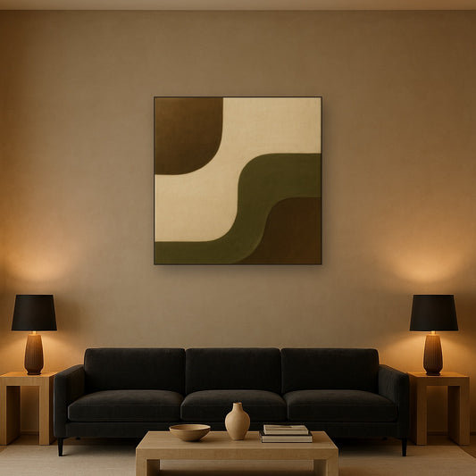 Minimalist Asymmetrical Balance in Raw Umber No. 24 Oil Painting - View 2