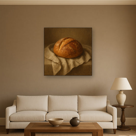 Artisan Sourdough Boule & Linen Drapery No. 6 Oil Painting - View 2