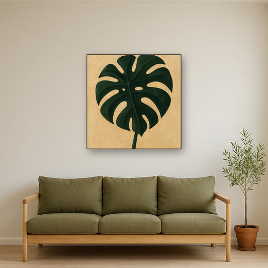 Biophilic Monstera Silhouette Oil Painting - View 2