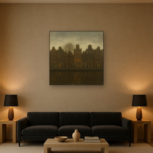 Amsterdam Canal Houses Under Overcast Sky No. 19 Oil Painting - View 2