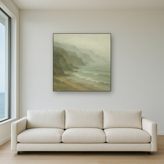 Morning Mist Over Pacific Shore Seascape Oil Painting - View 2