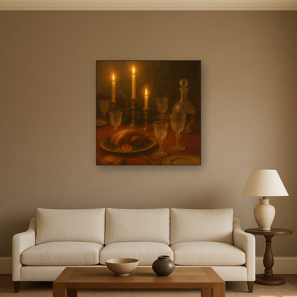 Candlelit Holiday Table & Vintage Glassware No. 9 Oil Painting - View 2