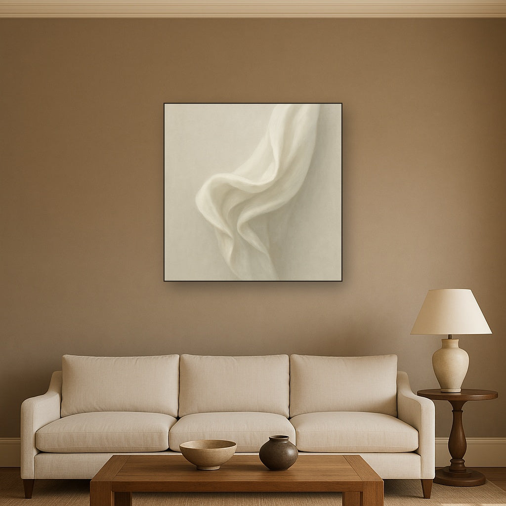 Alabaster Linen Texture Fold No. 4 - Modern Fine Art Oil Painting - View 2