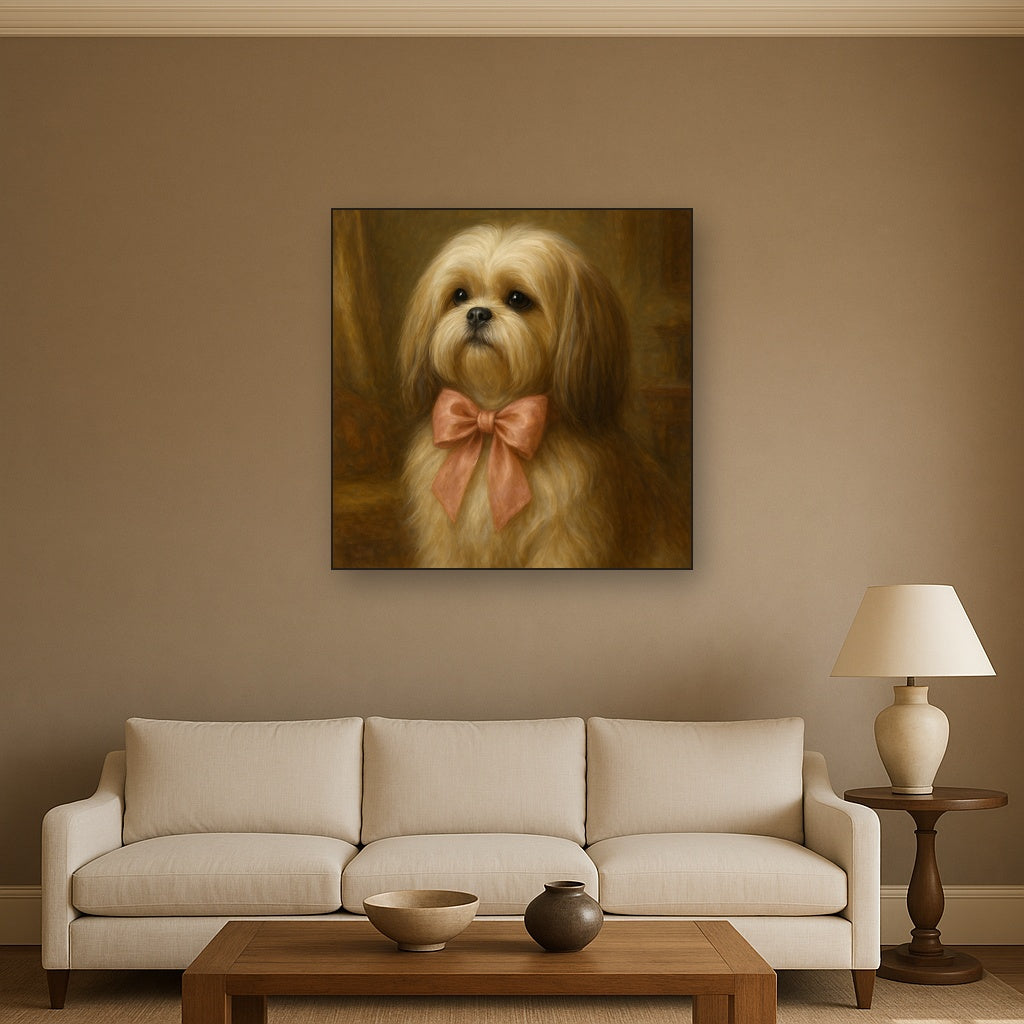 Sweet Shih Tzu with Silk Bow in Parlor No. 16 Fine Art Oil Painting - View 2