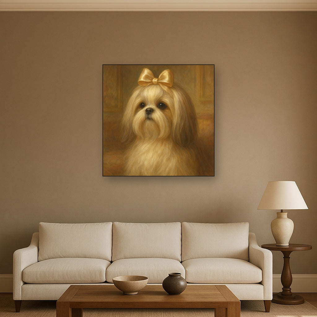 Sweet Shih Tzu with Silk Bow in Parlor No. 11 Fine Art Oil Painting - View 2