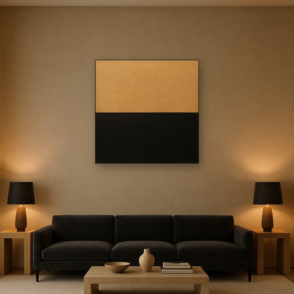Onyx & Warm Biscuit Horizon No. 9 - Modern Fine Art Oil Painting - View 2