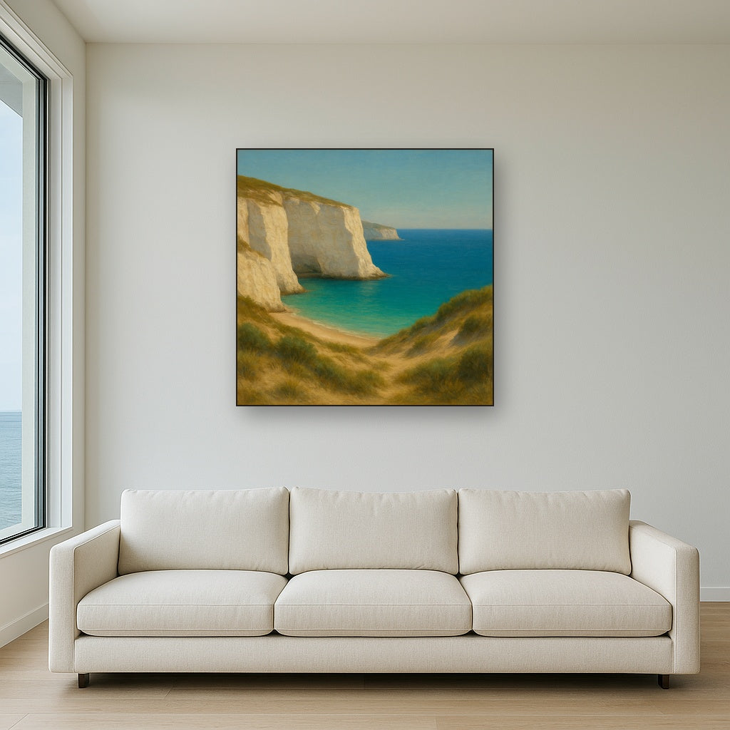 Mediterranean White Cliffs & Turquoise Cove No. 2 Oil Painting - View 2