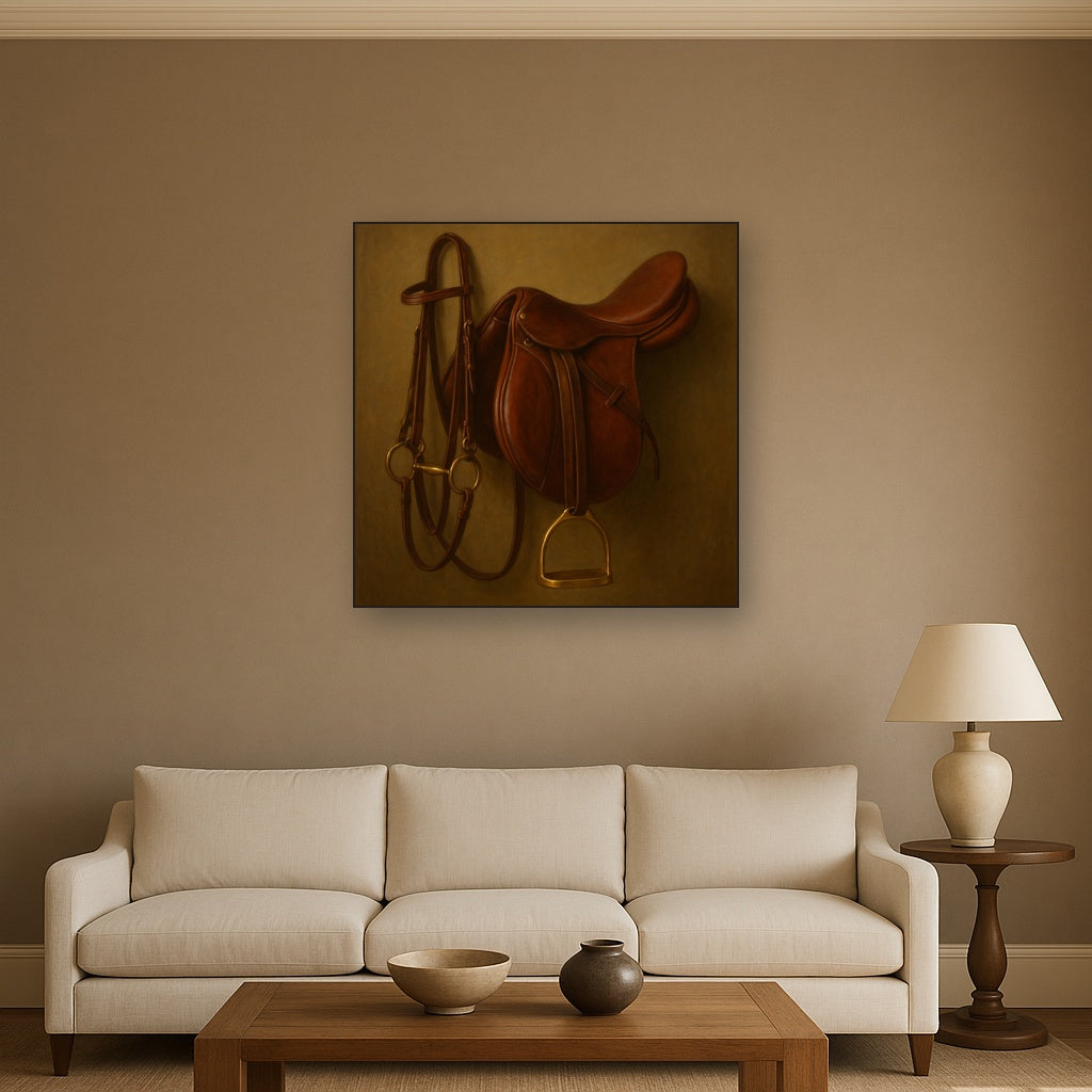 Vintage Bridle & Polished Leather Saddle No. 19 Oil Painting - View 2