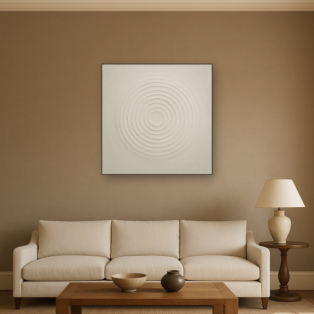 Concentric Zen Circles in Ivory No. 8 - Modern Fine Art Oil Painting - View 2