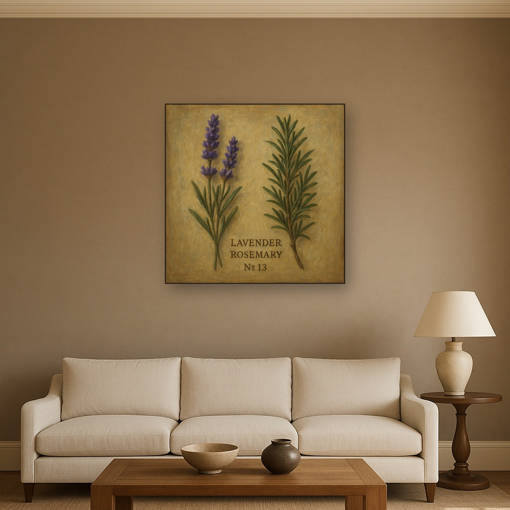Vintage French Herbarium Lavender & Rosemary No. 13 Fine Art Oil Painting - View 2
