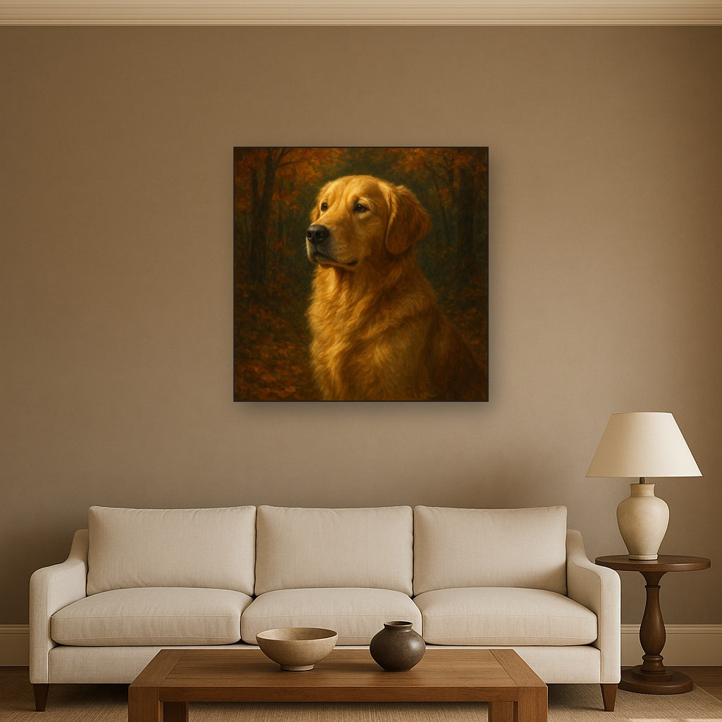 Noble Golden Retriever in Autumn Woods No. 12 Fine Art Oil Painting - View 2