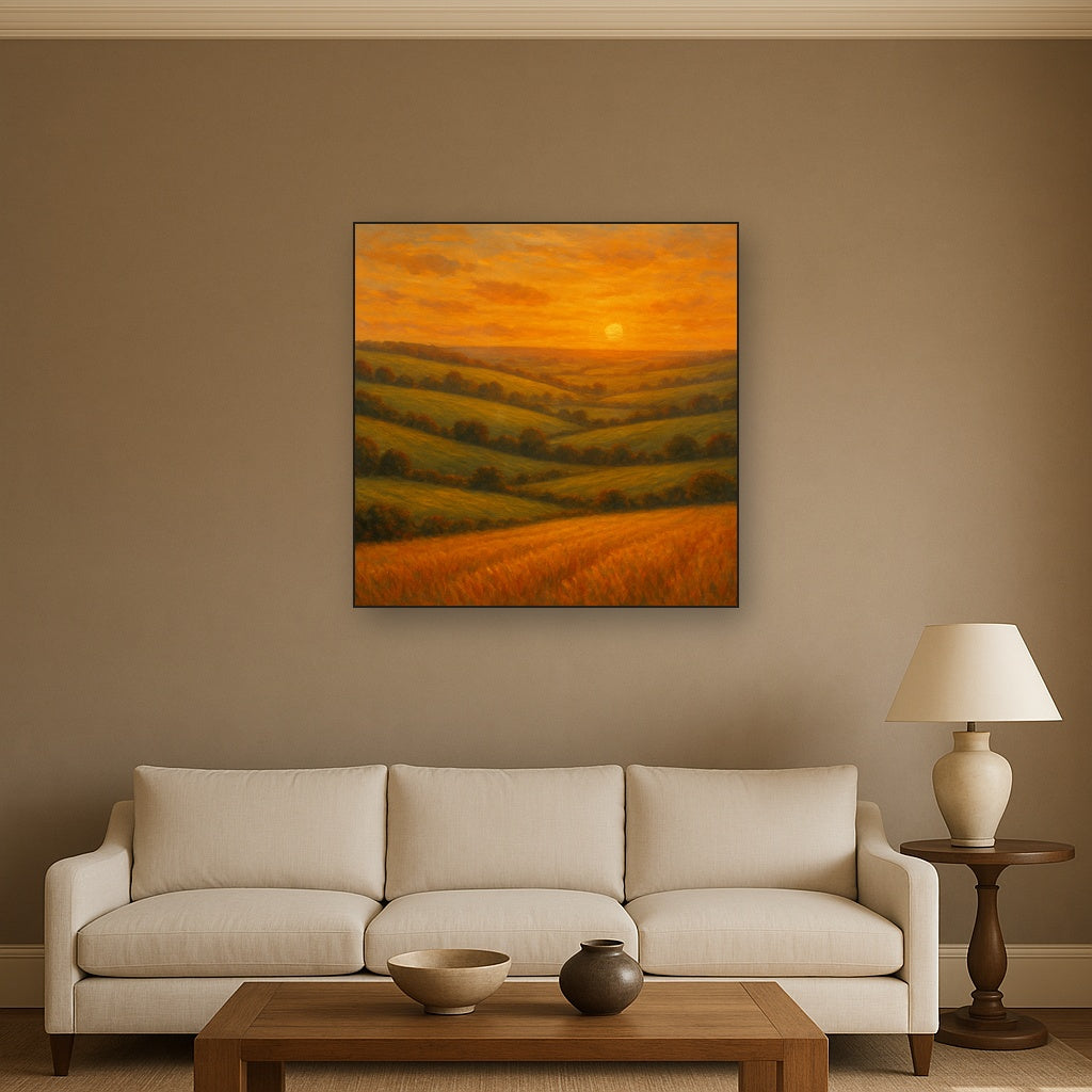 Rolling Pastoral Hills in Warm Golden Sunset No. 9 Fine Art Oil Painting - View 2