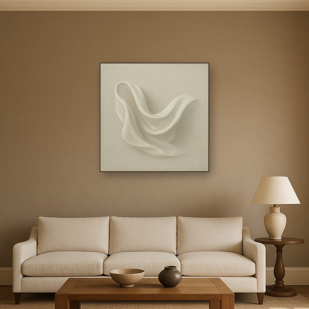 Alabaster Linen Texture Fold No. 4 - Modern Fine Art Oil Painting - View 2