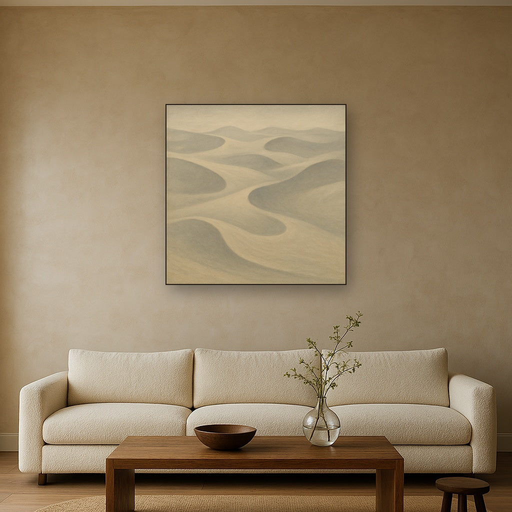 Monochrome Sand Dune Contours & Pale Slate No. 25 Oil Painting - View 2