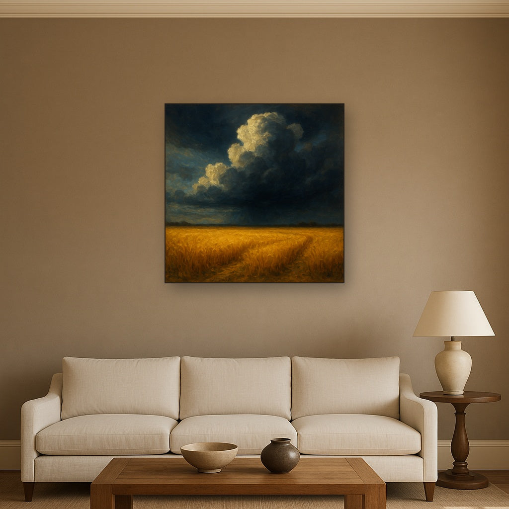 Harvest Wheatfield under Dramatic Thunderhead Sky No. 5 Fine Art Oil Painting - View 2