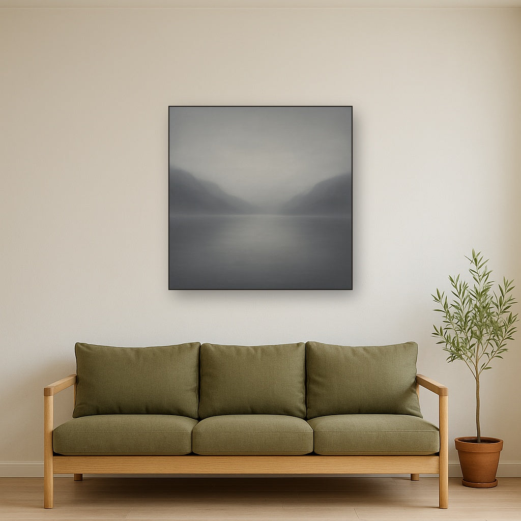Misty Fjord Horizon in Monochromatic Slate No. 9 Oil Painting - View 2