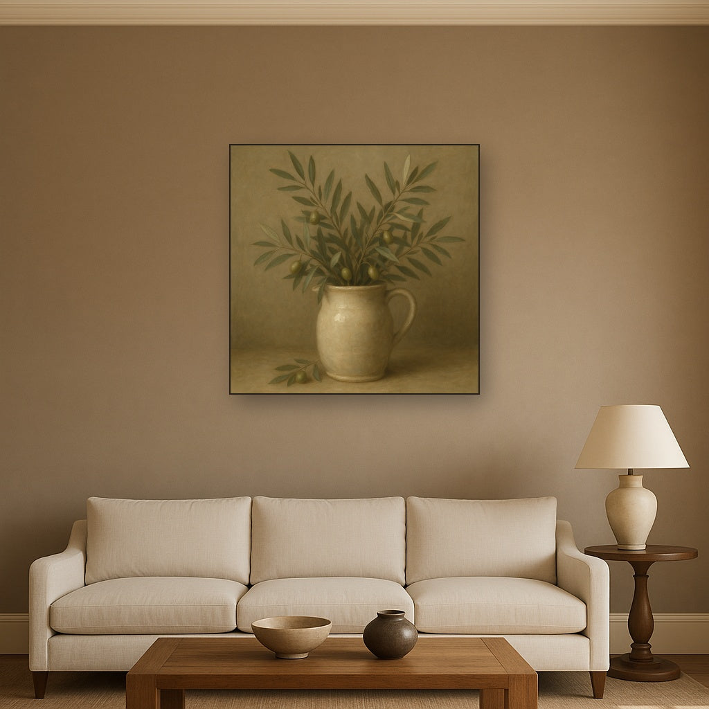 Wild Olive Sprigs in Stoneware Pitcher No. 2 Oil Painting - View 2