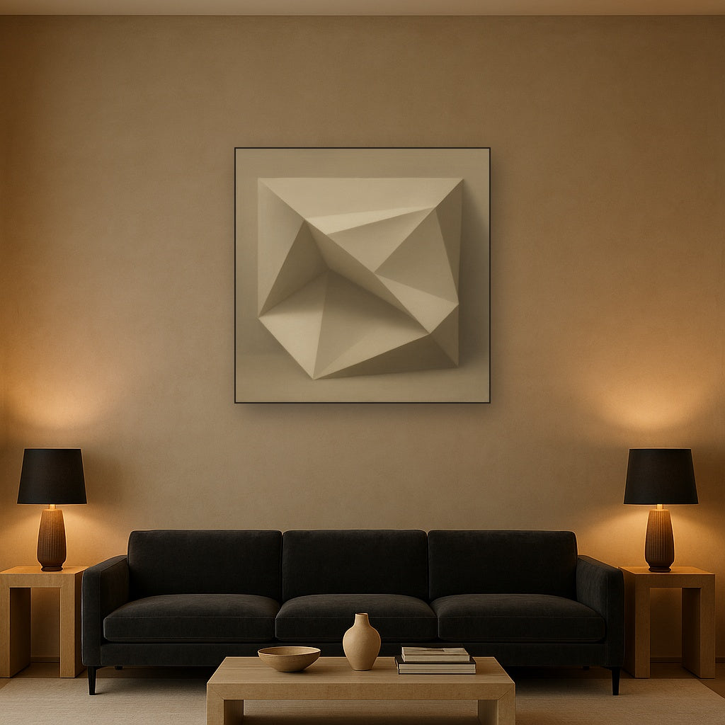 Folded Paper Geometry in Neutral Gradient Shadows No. 4 Oil Painting - View 2