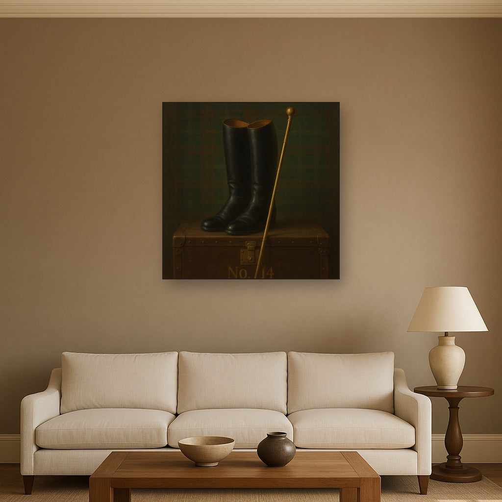 Vintage Riding Boots & Brass Crop on Trunk No. 14 Oil Painting - View 2