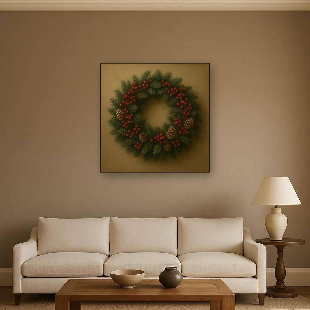 Vintage Holiday Botanical Wreath & Berries No. 5 Oil Painting - View 2