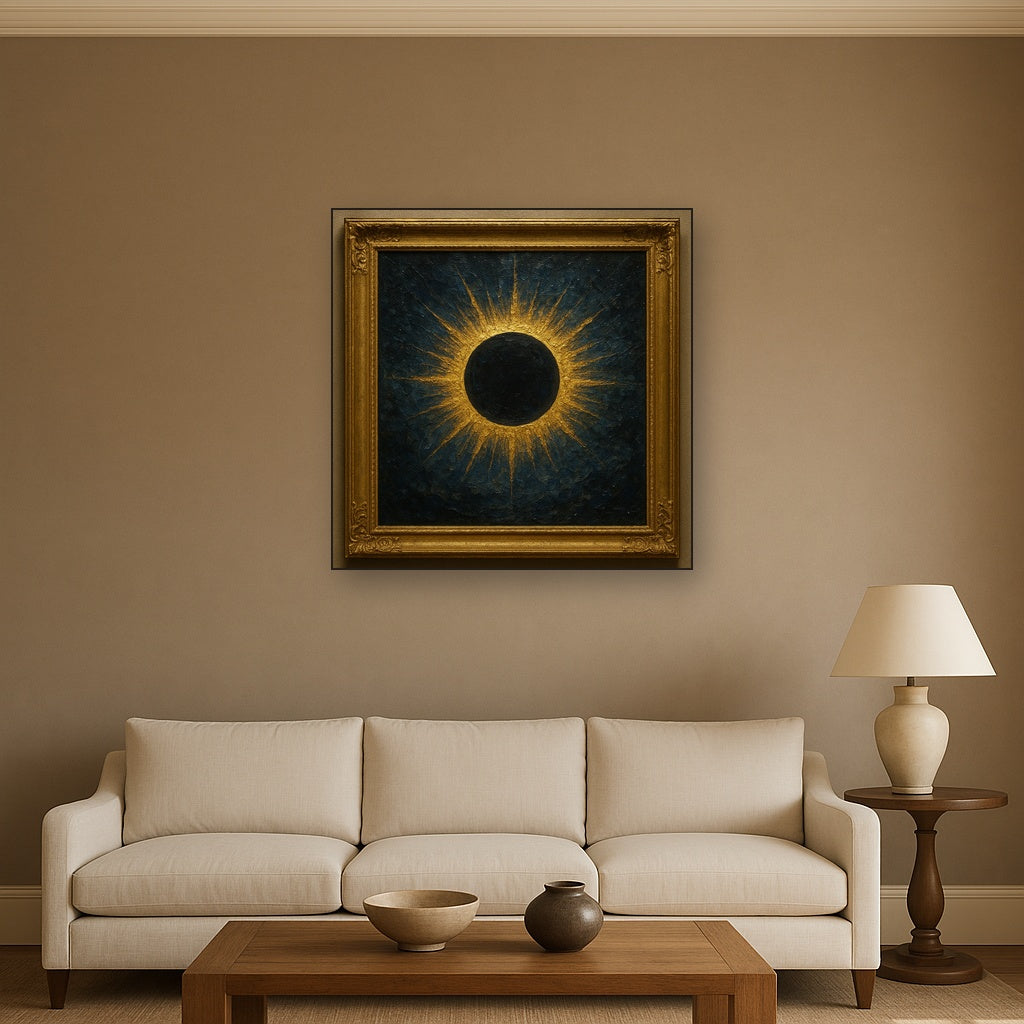 Celestial Solar Eclipse Gilded Oil Painting - View 2