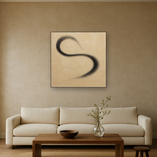 Subtle Linear Flow Minimalist Oil Painting - Styled in Modern Living Room