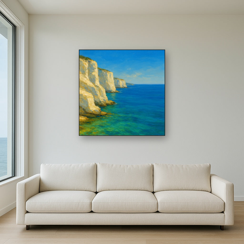 Mediterranean White Cliffs & Azure Horizon No. 6 Fine Art Oil Painting - View 2