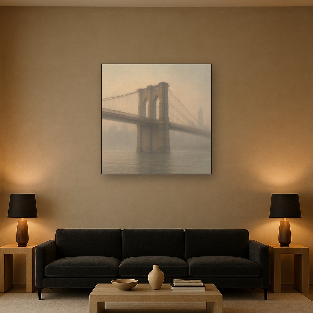 Brooklyn Bridge in Morning River Mist No. 29 Oil Painting - View 2