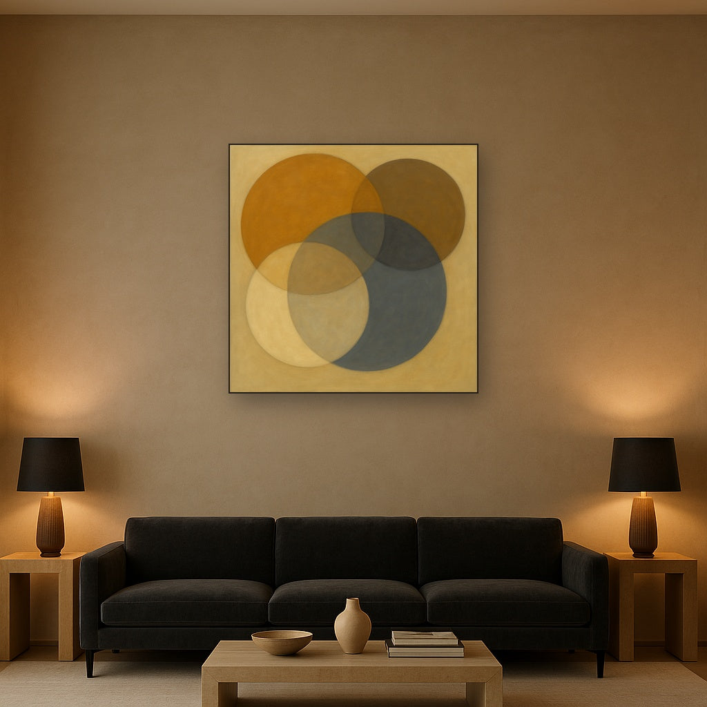 Intersecting Discs in Burnished Ochre & Slate No. 4 Fine Art Oil Painting - View 2