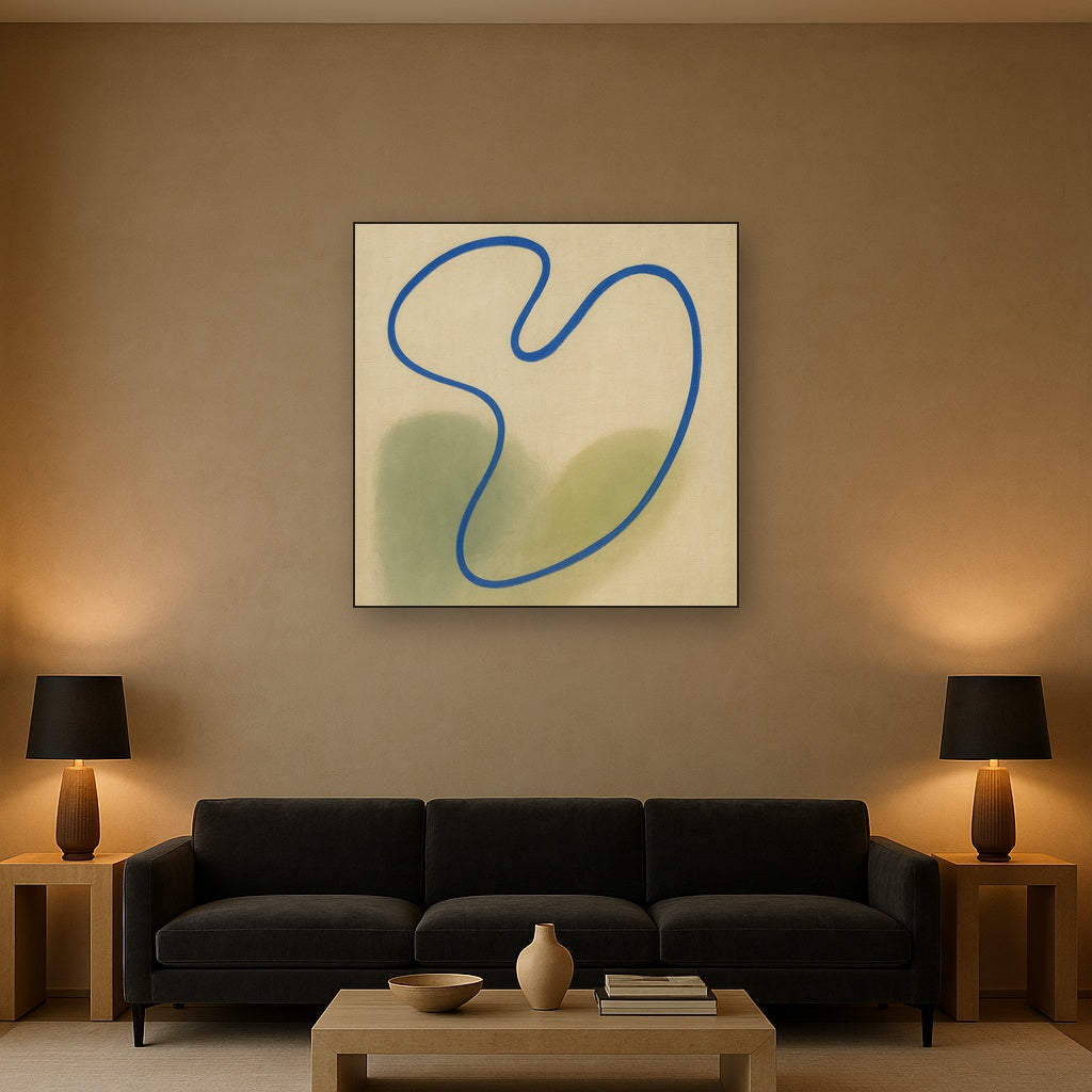Cobalt Blue & Pale Oat Contour No. 8 - Modern Fine Art Oil Painting - View 2
