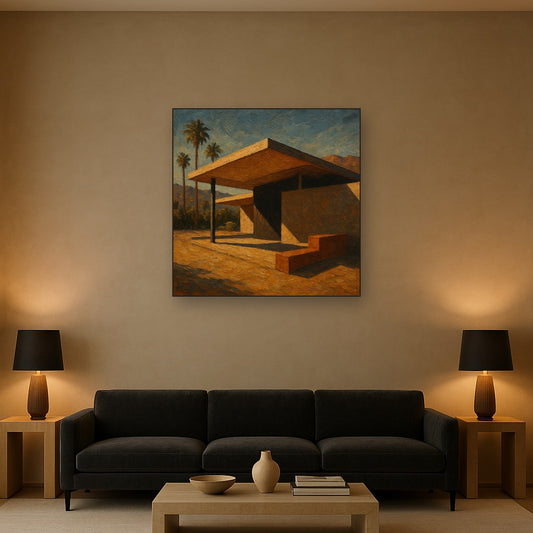 Palm Springs Modernist Pavilion Shadow No. 5 Oil Painting - Styled in Modern Living Room