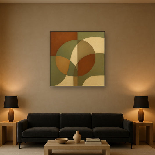 Intersecting Curved Forms in Olive & Rust No. 5 Oil Painting - View 2