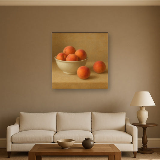 Heirloom Peaches & White Ceramic Bowl Oil Painting - View 2