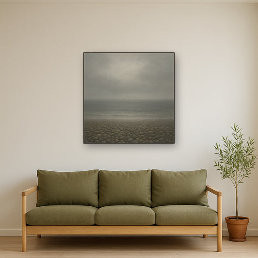 Overcast Coastal Fog & Wet Pebble Shingle No. 16 Oil Painting - View 2