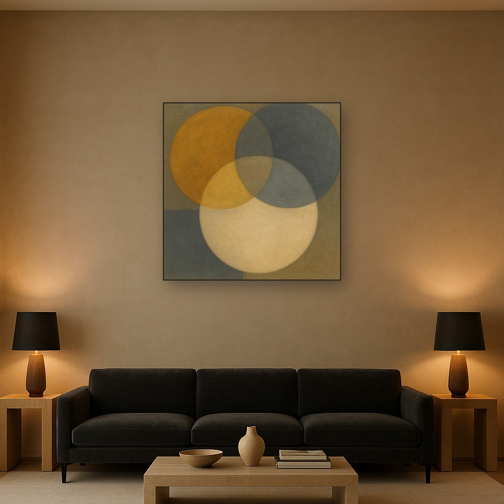 Intersecting Discs in Burnished Ochre & Slate No. 9 Fine Art Oil Painting - View 2