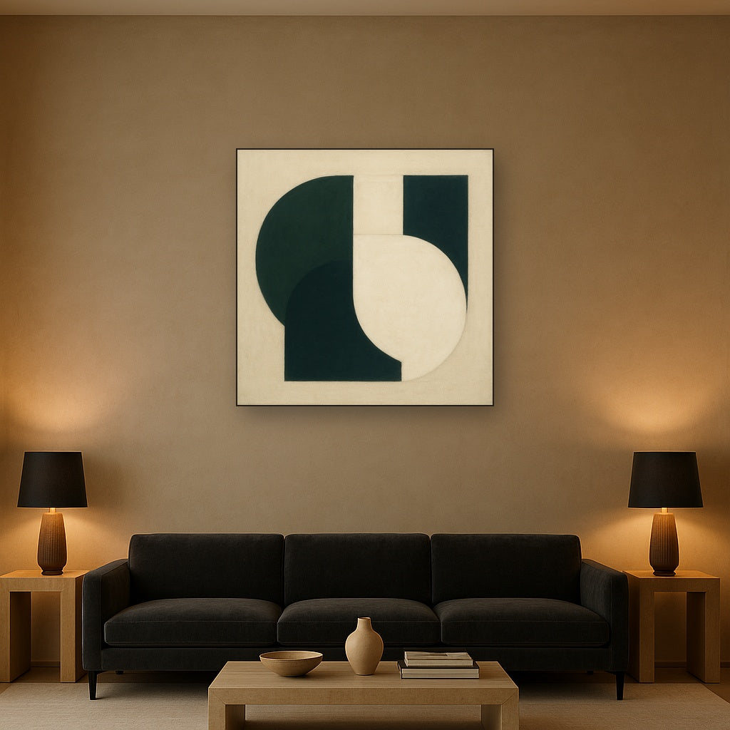 Forest Emerald & Chalk Interlock No. 6 - Modern Fine Art Oil Painting - View 2