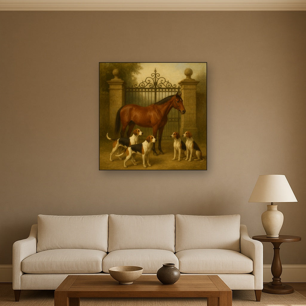 Hunting Hounds & Thoroughbred by Estate Gate No. 8 Oil Painting - View 2