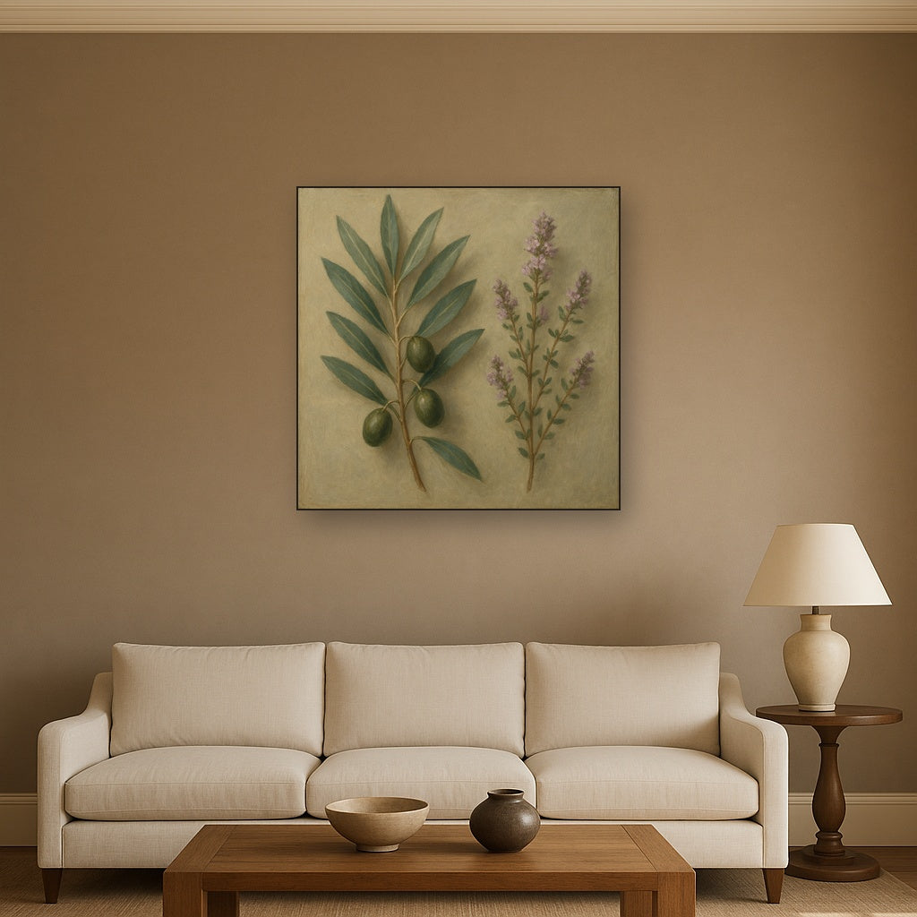 Olive Branches & Wild Thyme Botanical Study No. 11 Fine Art Oil Painting - View 2
