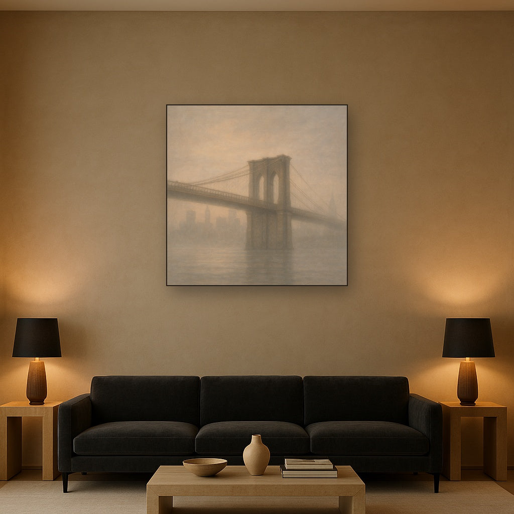 Brooklyn Bridge in Morning River Mist No. 20 Oil Painting - View 2
