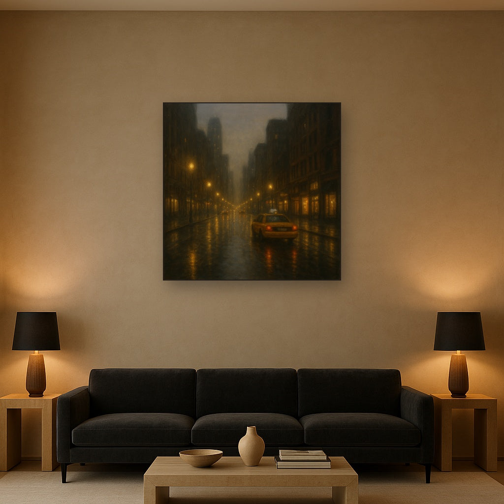 Rain-Drenched Manhattan Avenue Lights No. 30 Oil Painting - View 2