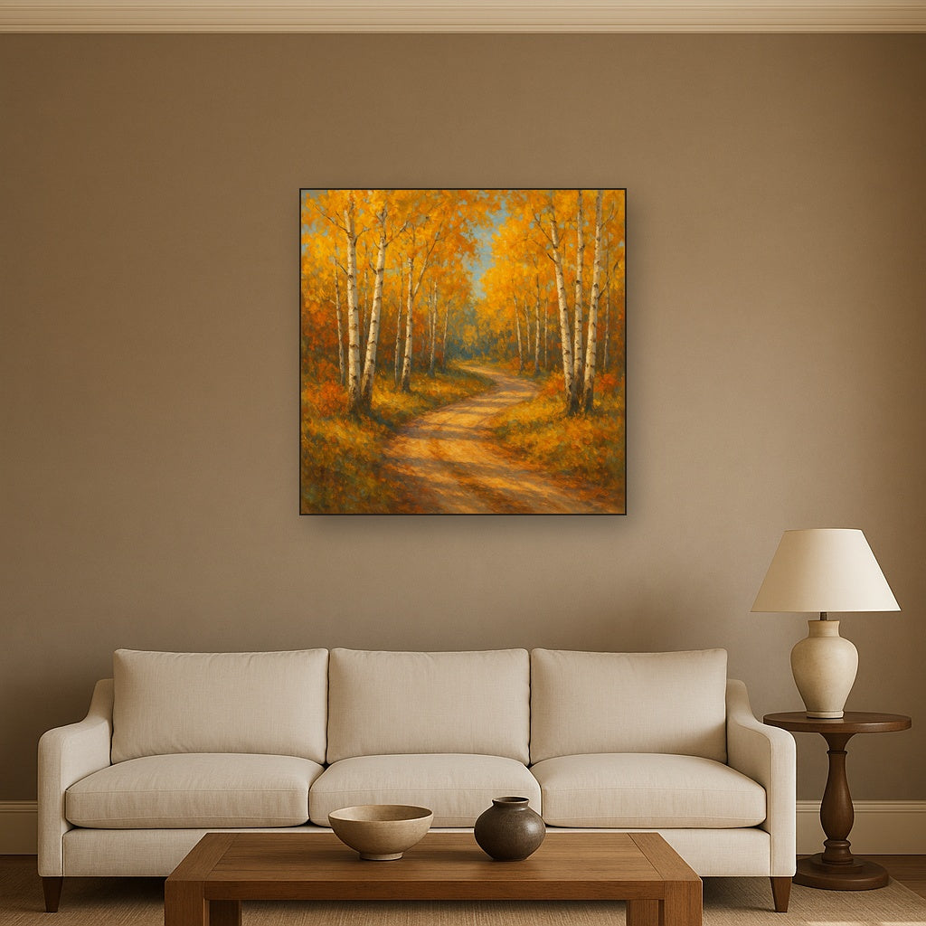 Winding Country Dirt Road through Birch Glade No. 5 Fine Art Oil Painting - View 2