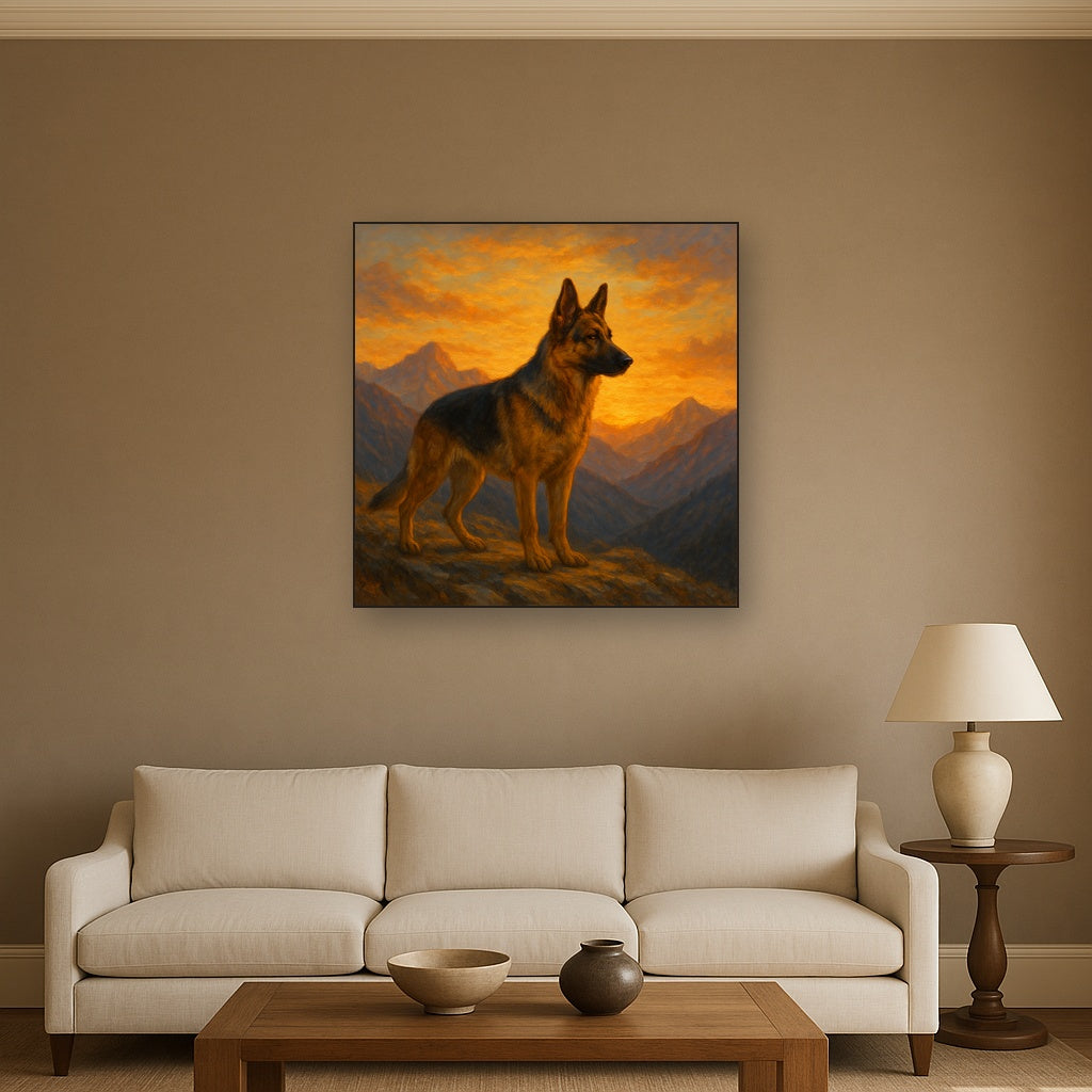 German Shepherd Standing in Alpine Sunset No. 3 Fine Art Oil Painting - View 2