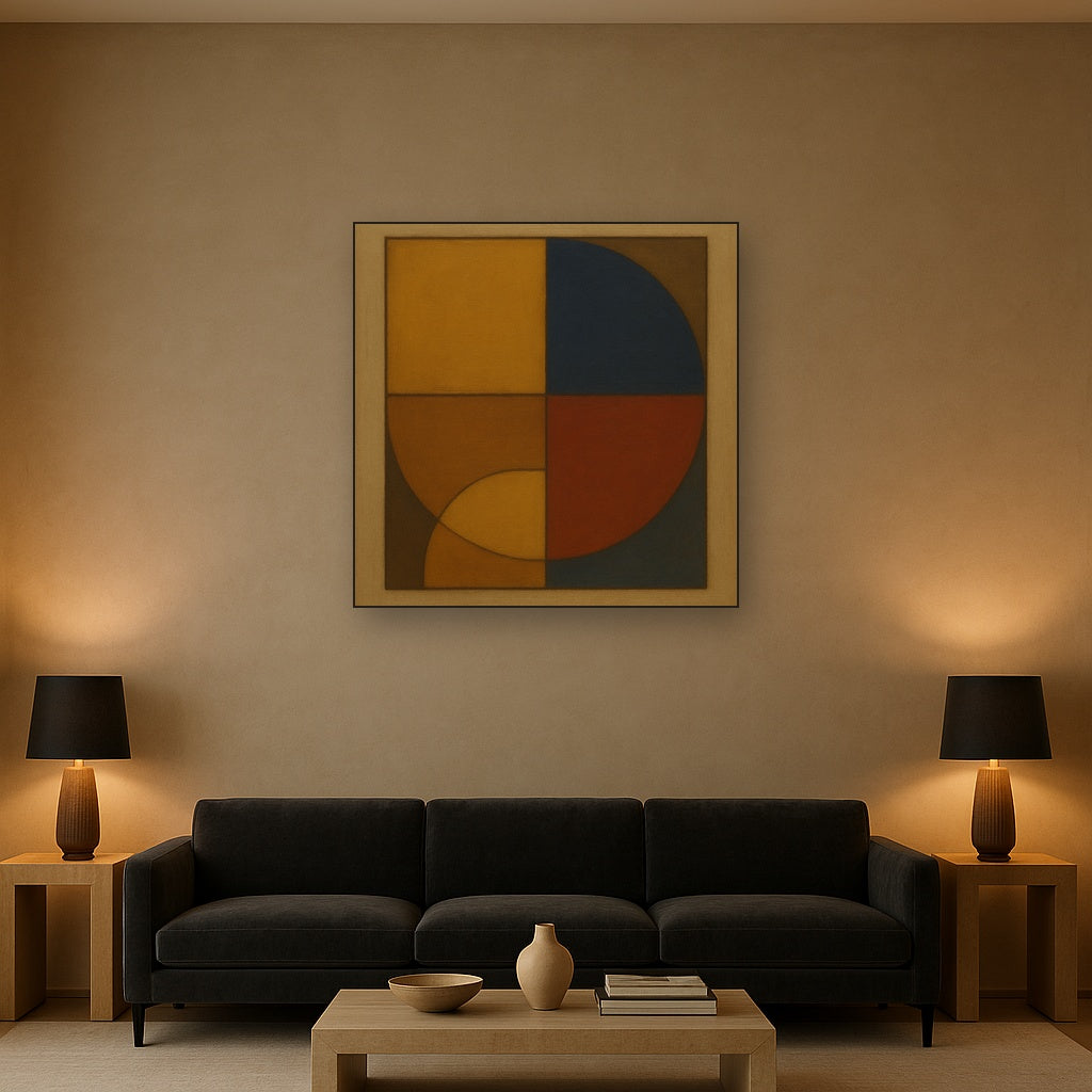 Bauhaus Quadrant Harmony in Primary Earth Tones Oil Painting - View 2