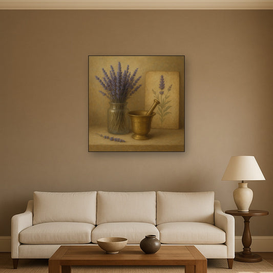 Lavender Herbarium & Mortar Study No. 7 Oil Painting - View 2