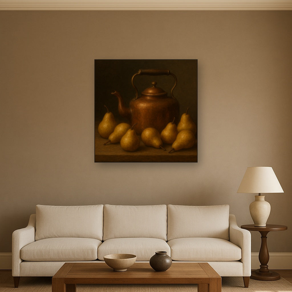 Antique Copper Kettle & Orchard Pears No. 6 Oil Painting - View 2