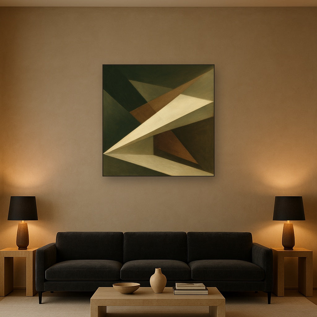 Kinetic Diagonal Planes in Forest & Alabaster No. 10 Fine Art Oil Painting - View 2