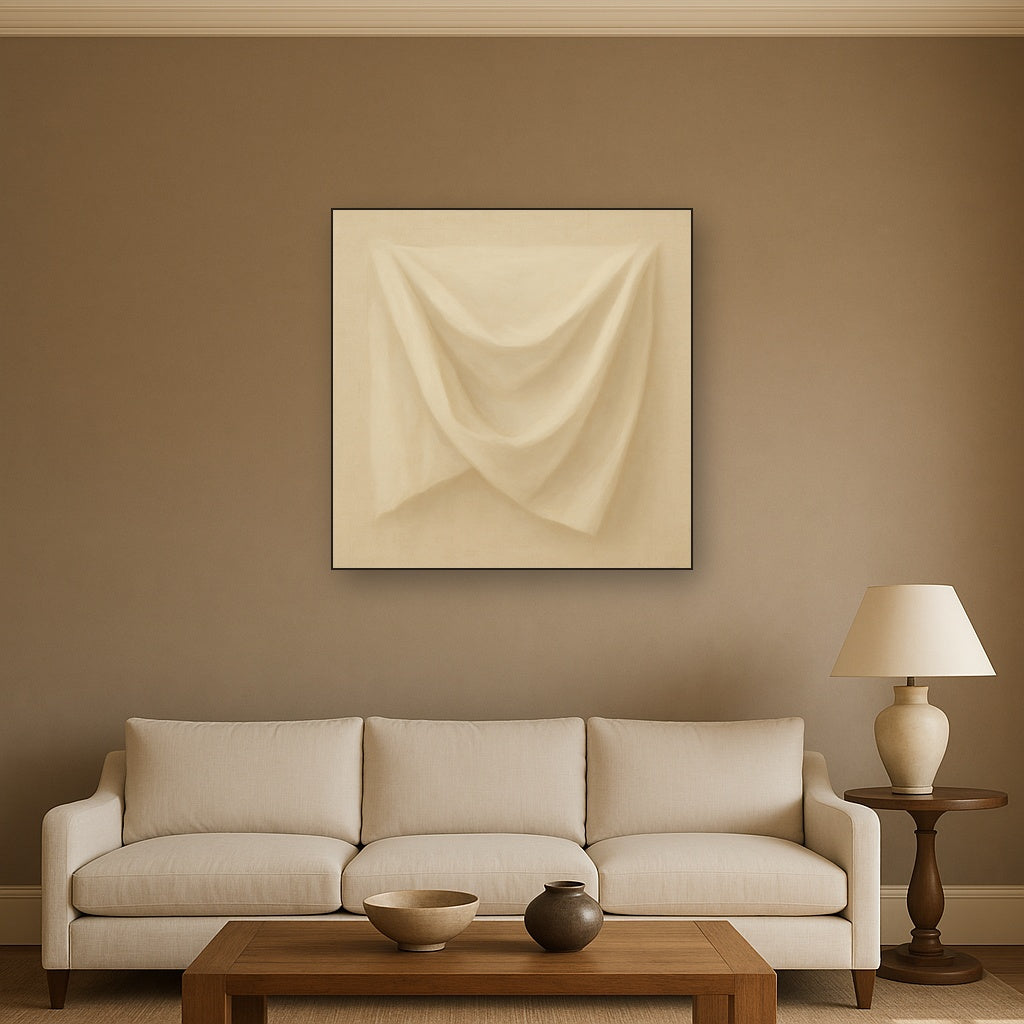 Alabaster Linen Texture Fold No. 4 - Modern Fine Art Oil Painting - View 2